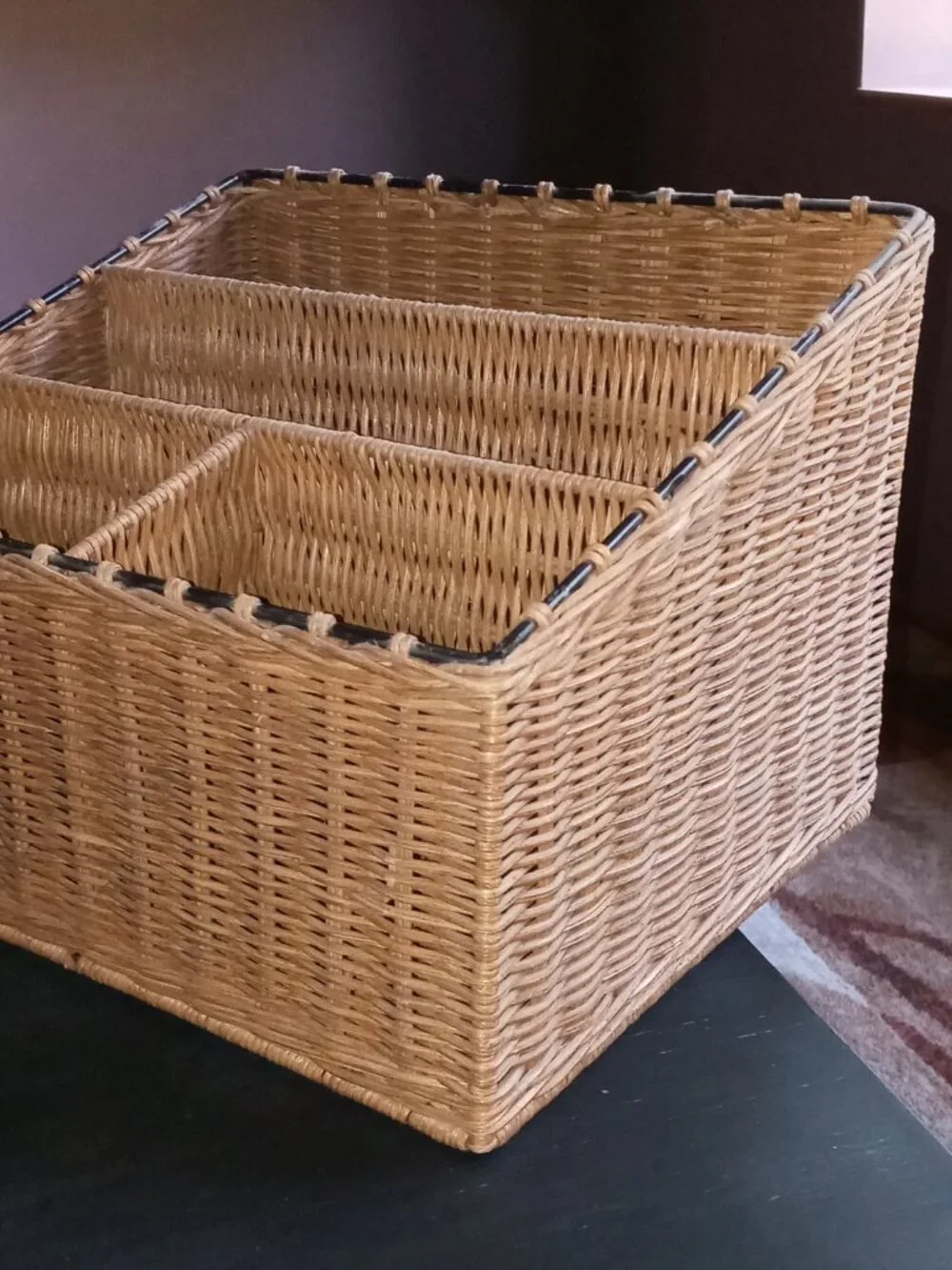 Vintage Rattan Wicker Metal 4-Compartment Desk Mail Organizer Caddy Multi-use